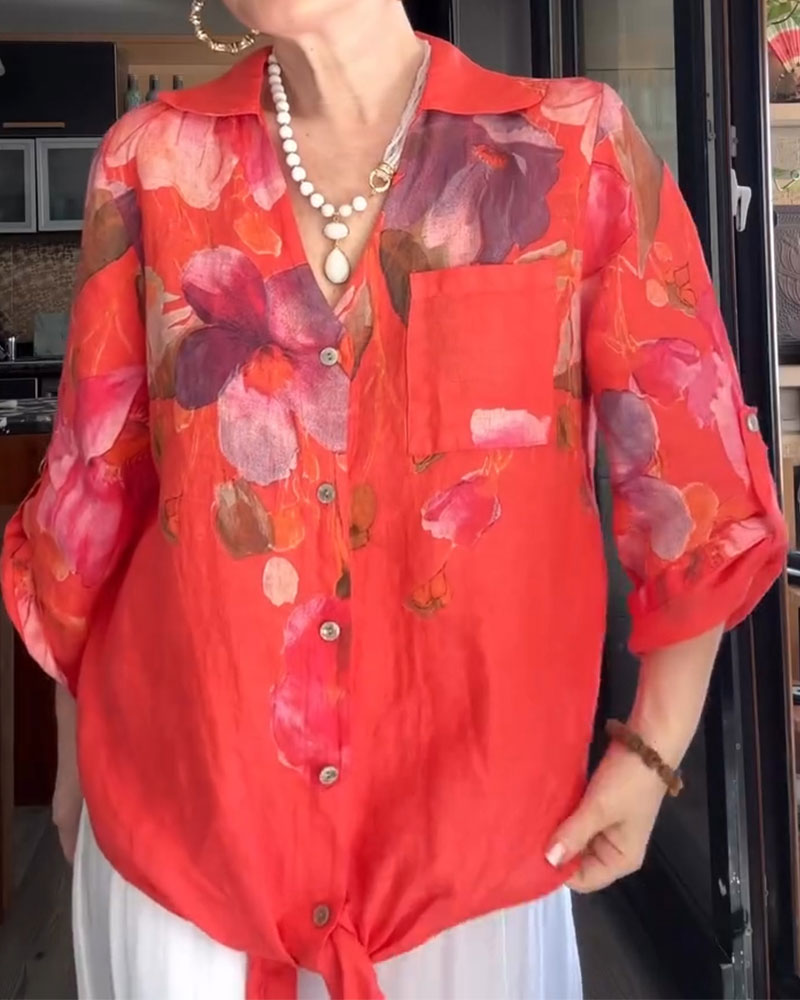 Hemd Revers Groß Blumig Druck