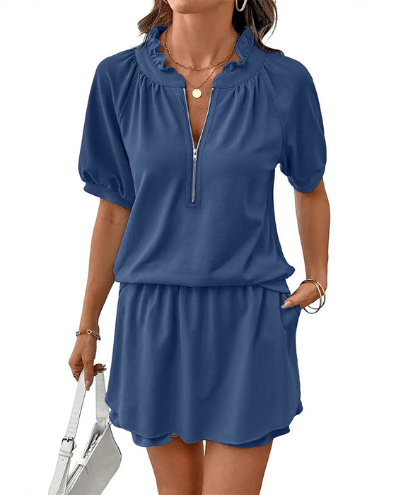 Set Rüschenkragen Puffärmel Bluse Und Rock