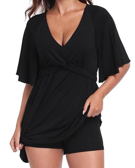 Kleid V-Ausschnitt Taillenbetonender Overall