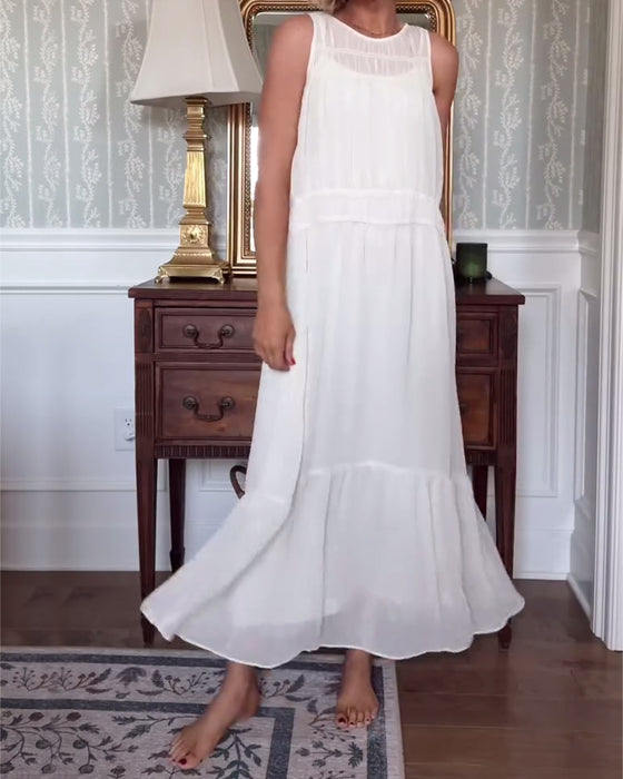 Kleid Elegant Ärmellos Unifarbe Lang