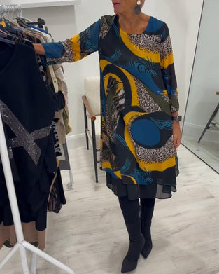 Elegantes bedrucktes Kleid mit Rundhalsausschnitt