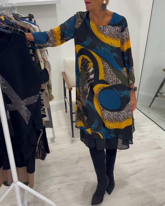 Elegantes bedrucktes Kleid mit Rundhalsausschnitt