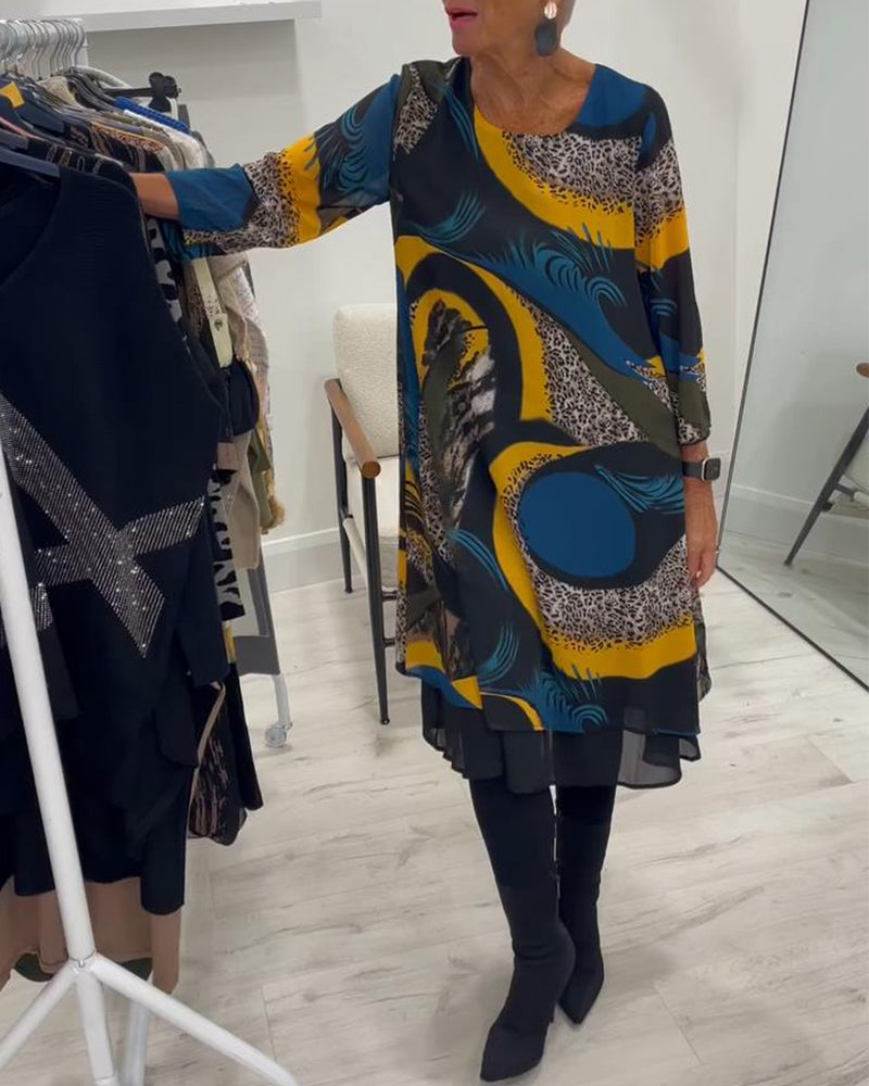 Elegantes bedrucktes Kleid mit Rundhalsausschnitt