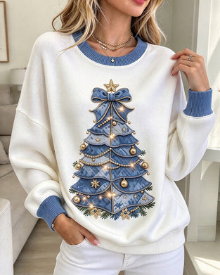 Sweatshirt Rundhals Weihnachtsstil Kontrast