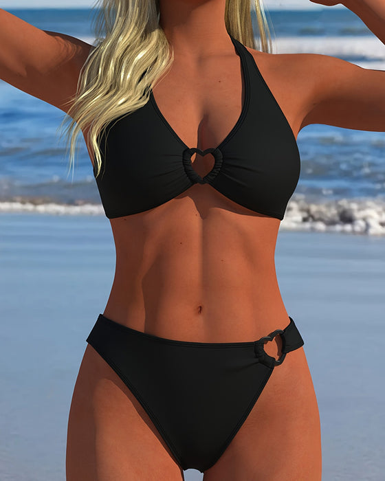 Bikini Halter Herz Schnalle Uni Farbe