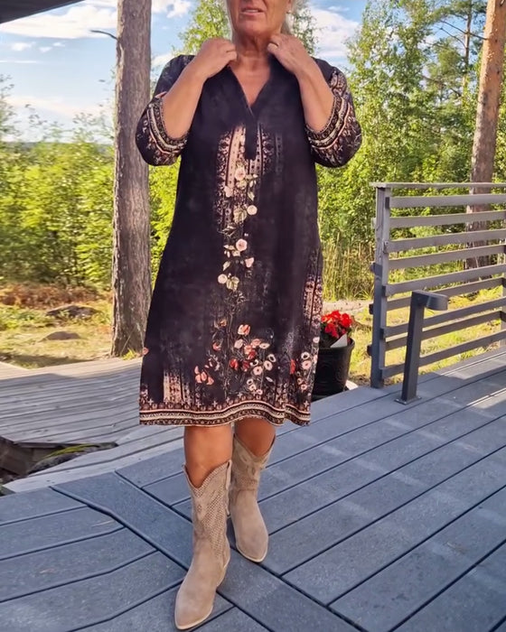 Kleid V-Ausschnitt Blumenmuster