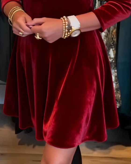 Kleid Halbreißverschluss Samt A-Linie