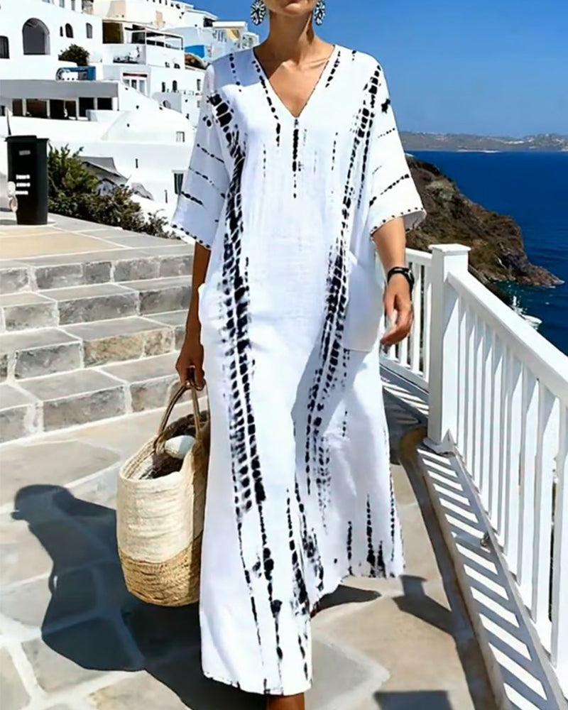 Kleid Bohemian Fließend Mit V-Ausschnitt