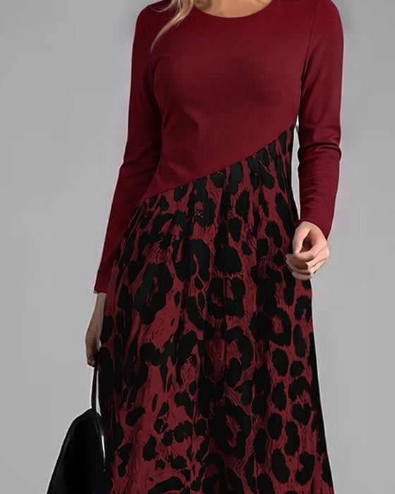 Kleid Rundhals Leopard Weiter Rock