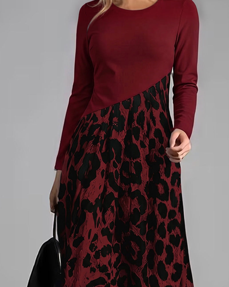 Kleid Rundhals Leopard Weiter Rock