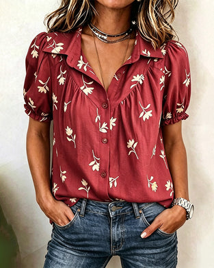 Bluse Puffärmel Lässig Gerafft