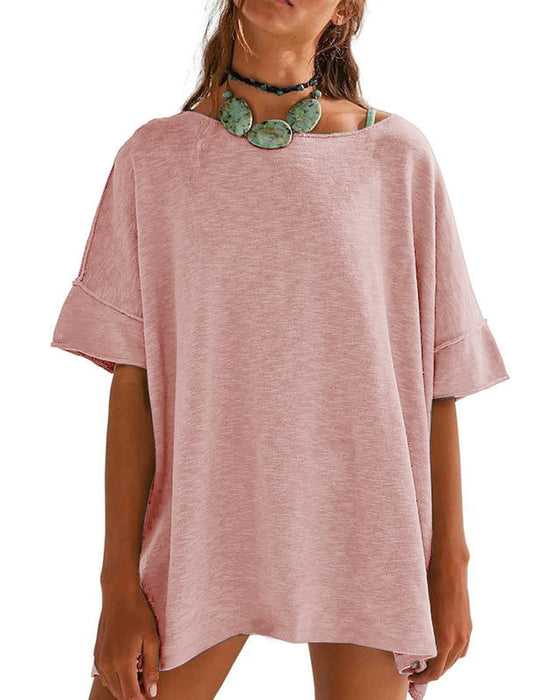 T-Shirt Einfarbig Patchwork Halber Ärmel