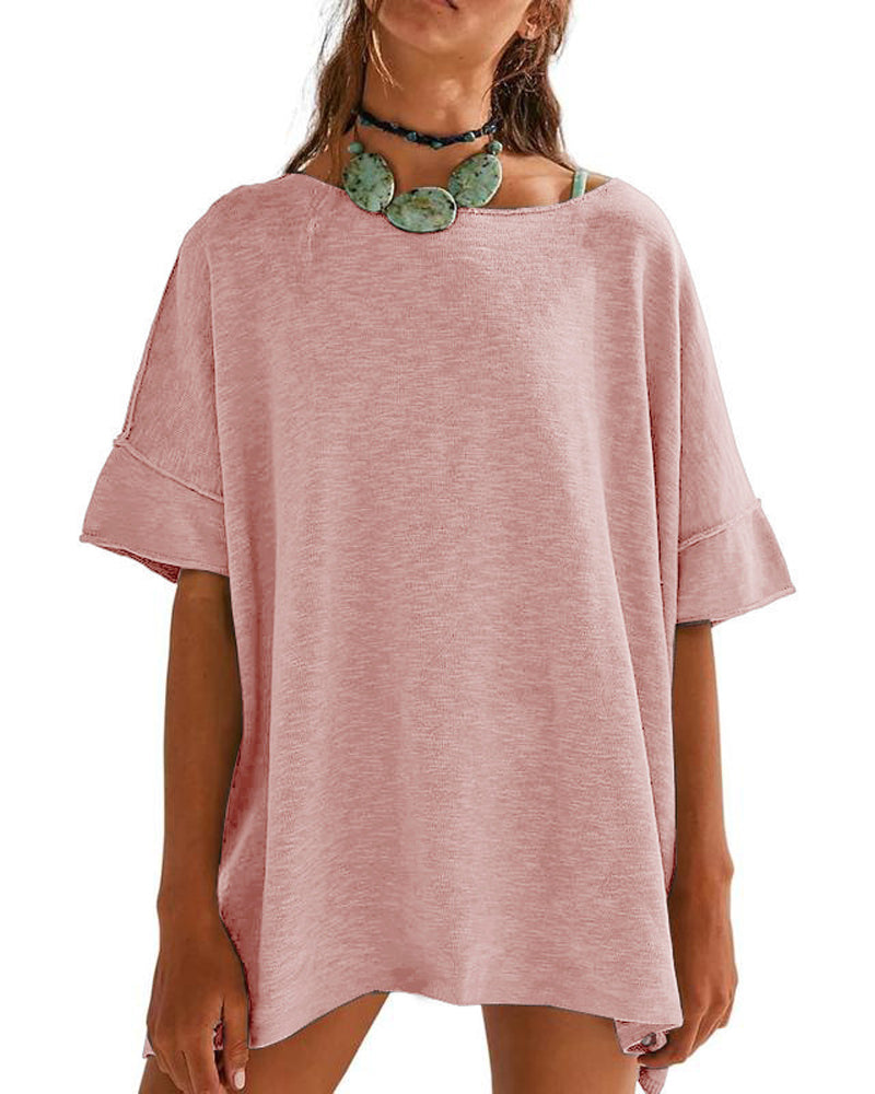 T-Shirt Einfarbig Patchwork Halber Ärmel
