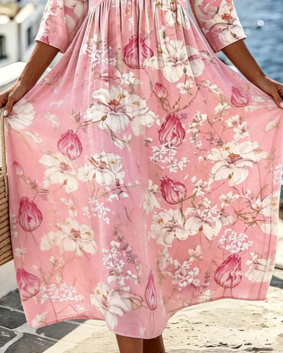 Kleid Große Blume Locker Urlaub Maxi