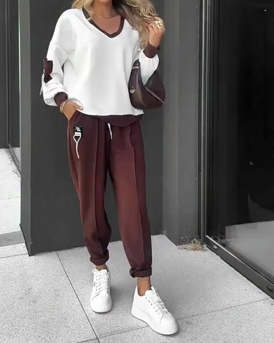 Color Block Sweatshirt Und Jogginghose Set