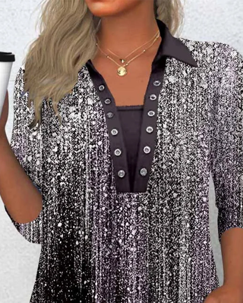 Langärmlige Bluse mit Kragen und Druck