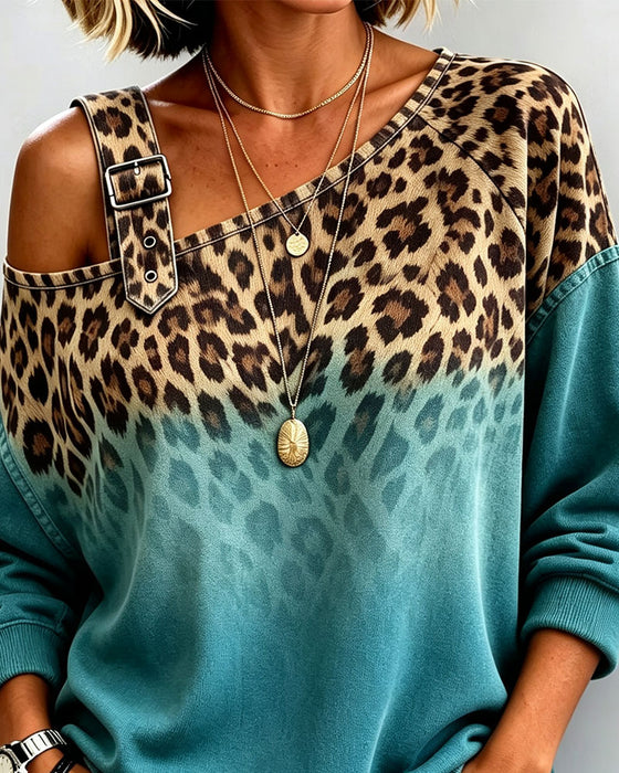 Top Gradient Off-Schulter Leopard Druck