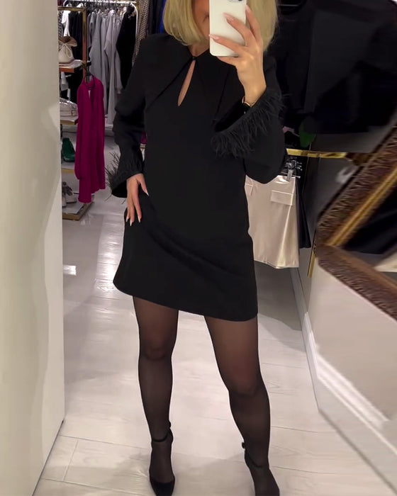 Unifarbenes langärmeliges Geradschnittkleid