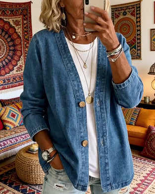 Mantel Denim V-Ausschnitt Cardigan