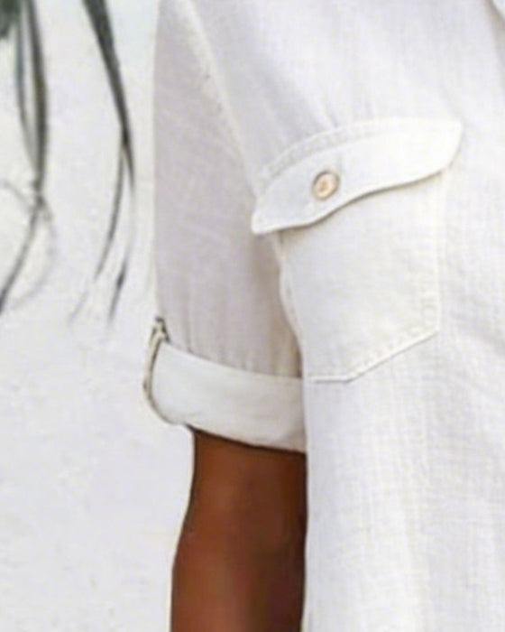 Kleid Umlegekragen Baumwollleinen Knopfleiste Hemdenstil