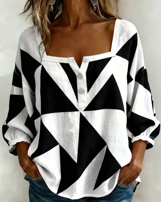 Bluse Lässig Geometrischer Druck