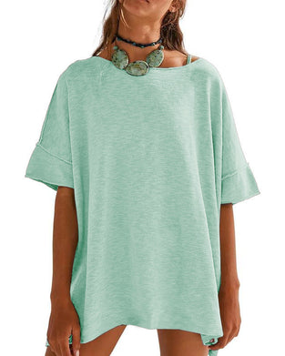 T-Shirt Einfarbig Patchwork Halber Ärmel