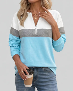 Sweatshirt Mit Reißverschluss, Stehkragen Und Farbblockierung Langarm