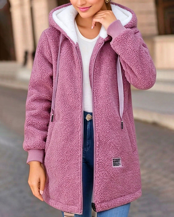 Mantel Fleece Gefüttert Reißverschluss Tasche Kapuze