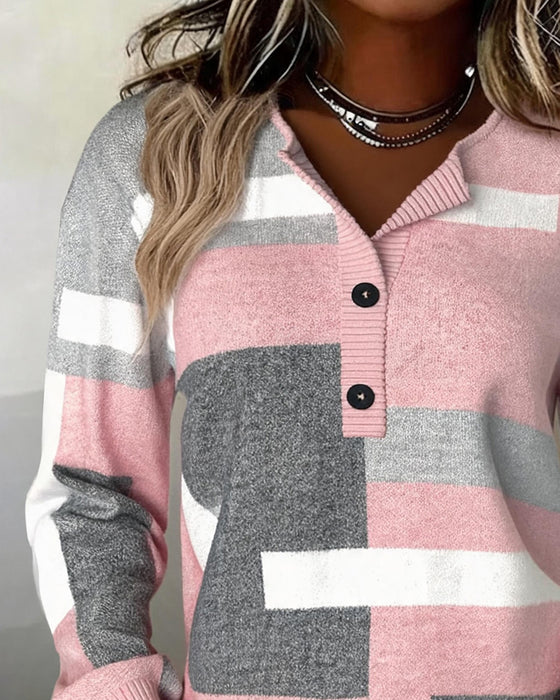 Sweatshirt Karo Knopf-Vorne Langarm