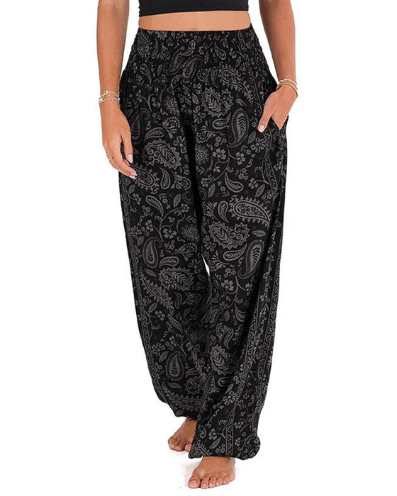 Bedruckte Ethno-Hose Mit Taschen Und Weitem Bein