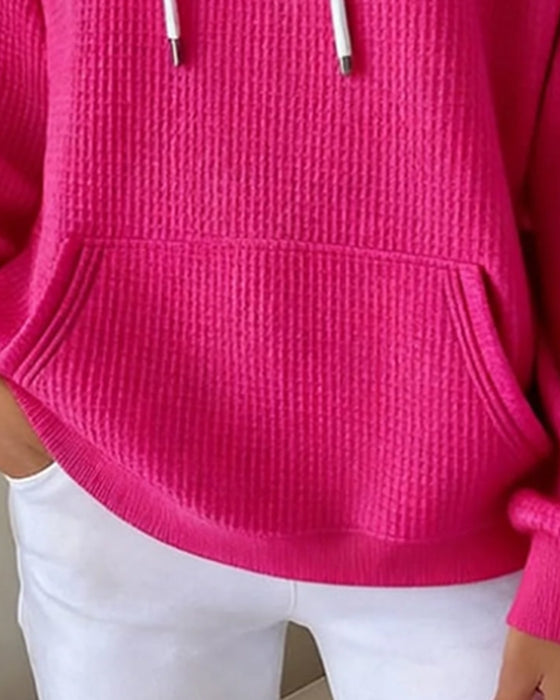 Langärmlige Hoodie aus Waffelpikee in Uni
