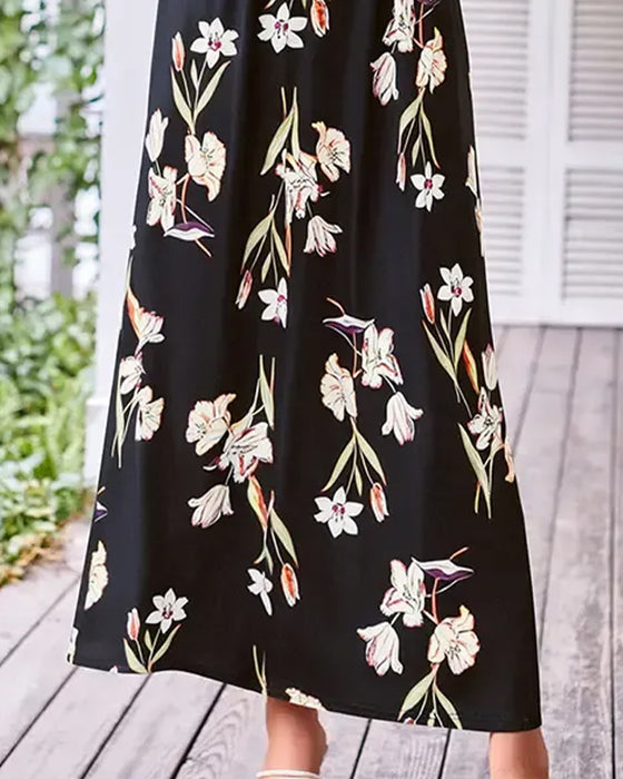 Kleid Blumen Trägerlos Taille A-Linie