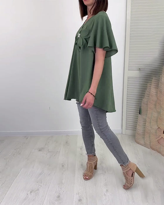 Bluse Weit V-Ausschnitt