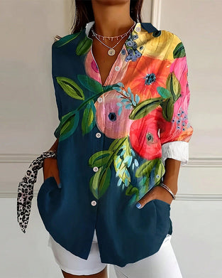 Bluse Bedruckter Stehkragen