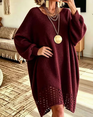 Kleid Rundhalsausschnitt Durchbrochen Pullover