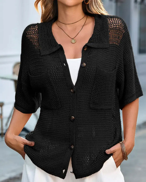 Cardigan Revers Hohl Netz