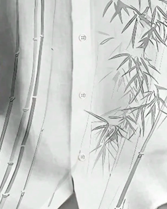 Herren Hemd Tintenwäsche Bambusprint Kurzarm