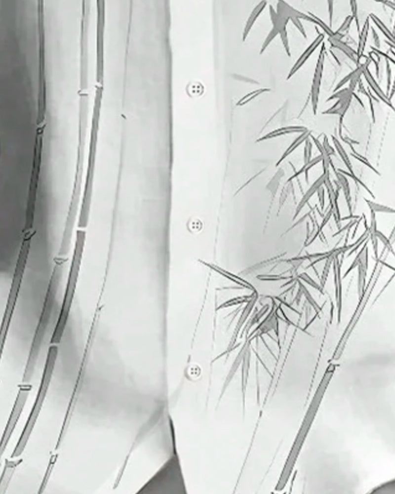 Herren Hemd Tintenwäsche Bambusprint Kurzarm