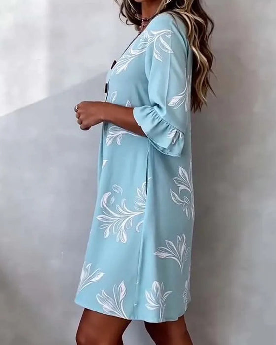 Kleid Drei-Knopf Blumen Print