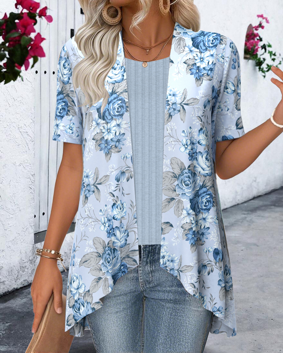 Bluse Asymmetrisch Bedruckt Kurzarm