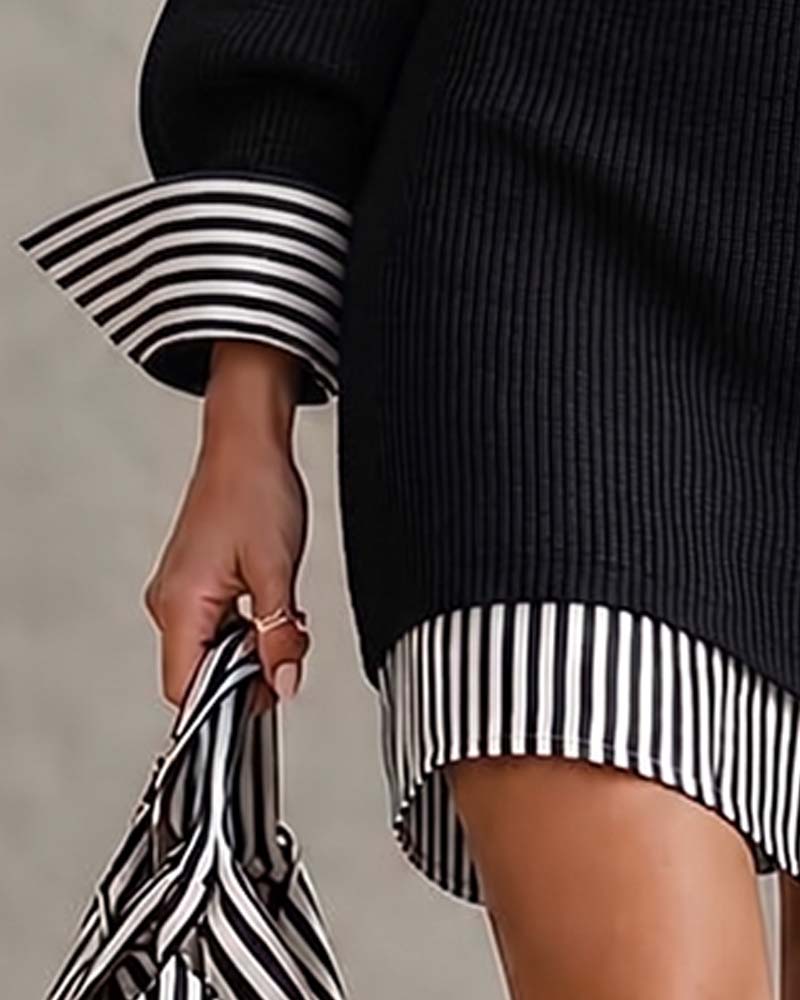 Kleid Revers Streifen Langarm