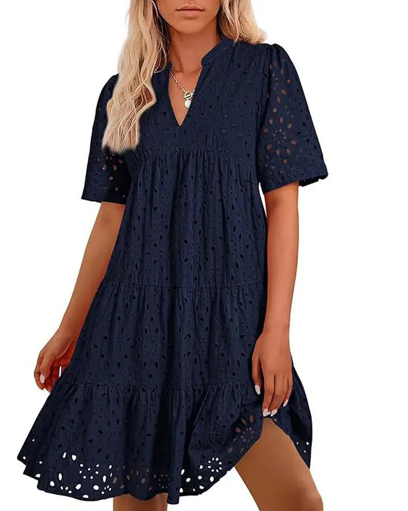 Kleid Stehkragen Ausschnitt A-Linie