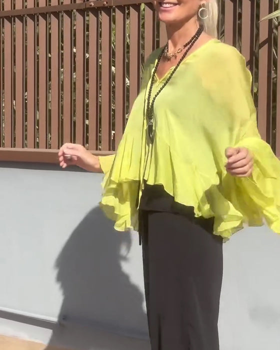 Bluse Rüsche Flatterärmel Fledermausärmel