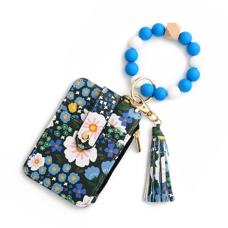 Kleine Geldbörse Aus Blumenleder Mit Schlüsselanhänger Und Armband