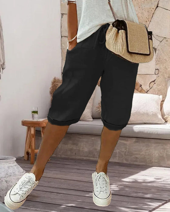 Bequeme Hose mit einfarbigem Kordelzug
