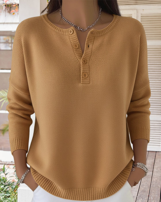 Langärmeliger Einfarbiger Strickcardigan Mit Knöpfen