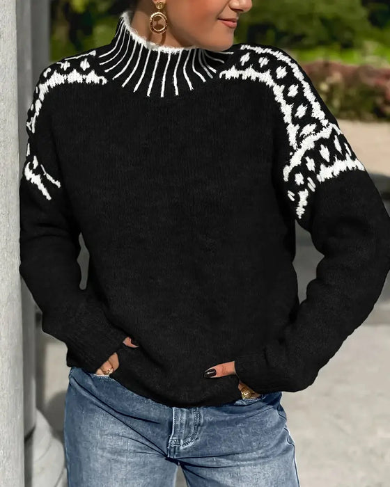 Pullover Stehkragen Gemustert Kontrast