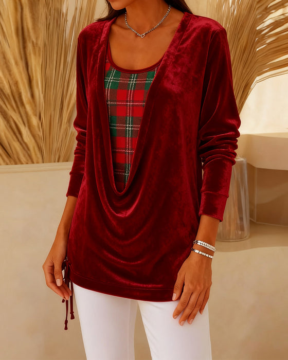 Top mit faux Zwei-Teile-Karo-Patchwork