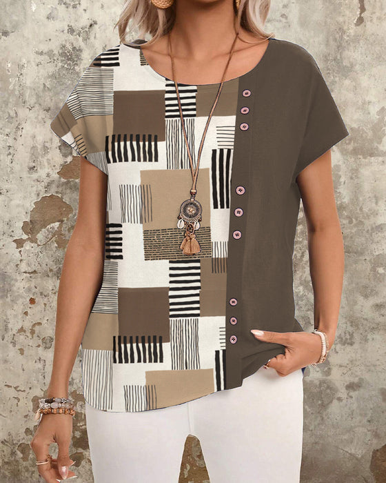 T-Shirt geometrischer Druck gestreift