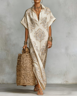 Kleid Revers Gedrucktes Hemd